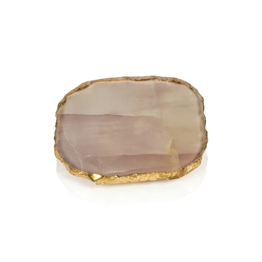 Agate Marble Glass Coaster w/ Gold Rim - Pink