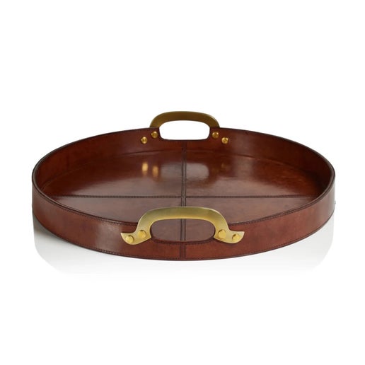 Aspen Leather with Brass Handles Round Tray