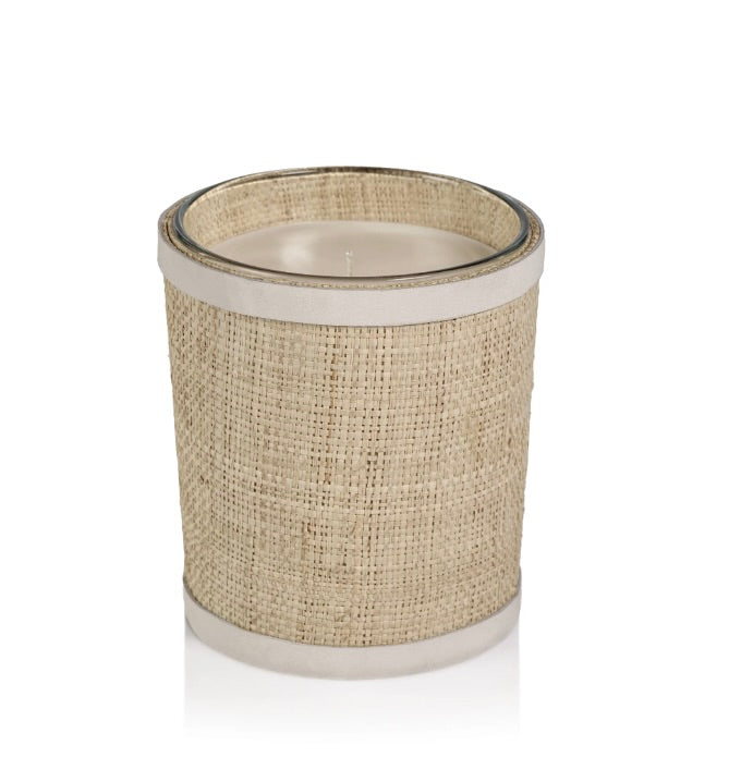 Sea Salt and Coastal Mist Scented Jar Candle in Natural Raffia Basket