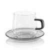 Baglioni Glass Tea and Coffee Cup with Saucer and Spoon Set - Gray