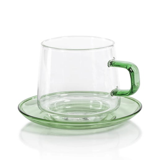 Baglioni Glass Tea and Coffee Cup with Saucer and Spoon Set - Green