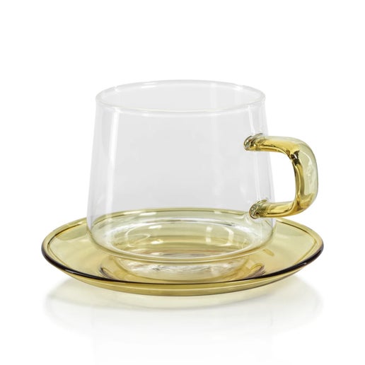 Baglioni Glass Tea and Coffee Cup with Saucer and Spoon Set - Yellow