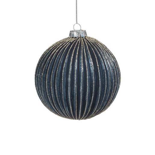 Blue Glitter Ball Ornament with Champagne Glitter - Large