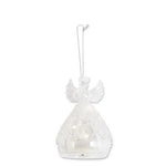 Clear Glass 4" LED Angel Ornament w/ Lattice Glass Beads