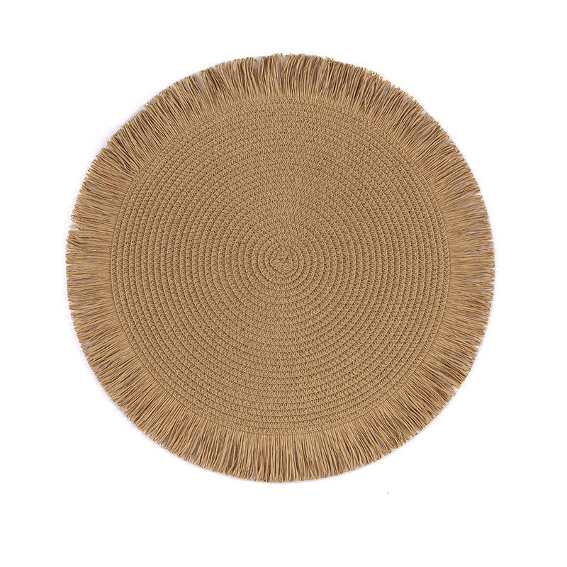 Round Fringed Straw Placemats Set of 4