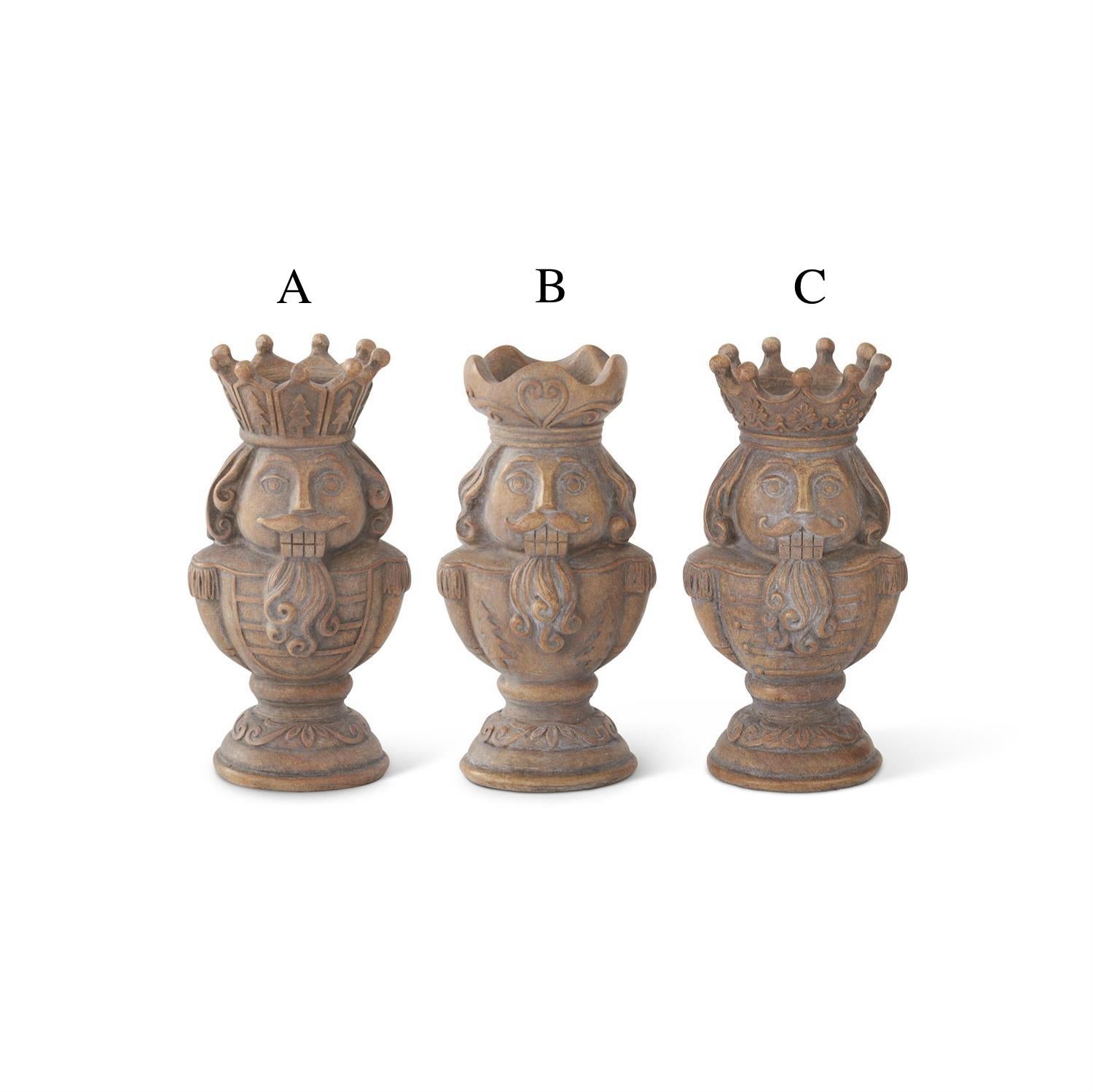 Gray Washed Brown Resin Nutcracker Tealight Candleholders