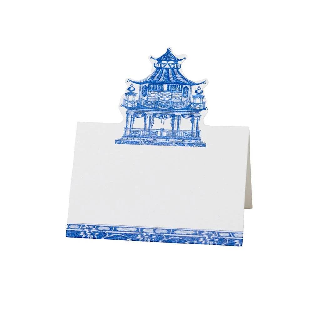 Caspari Chinoiserie Toile Pagoda Place Cards in Blue- 8 Per Package