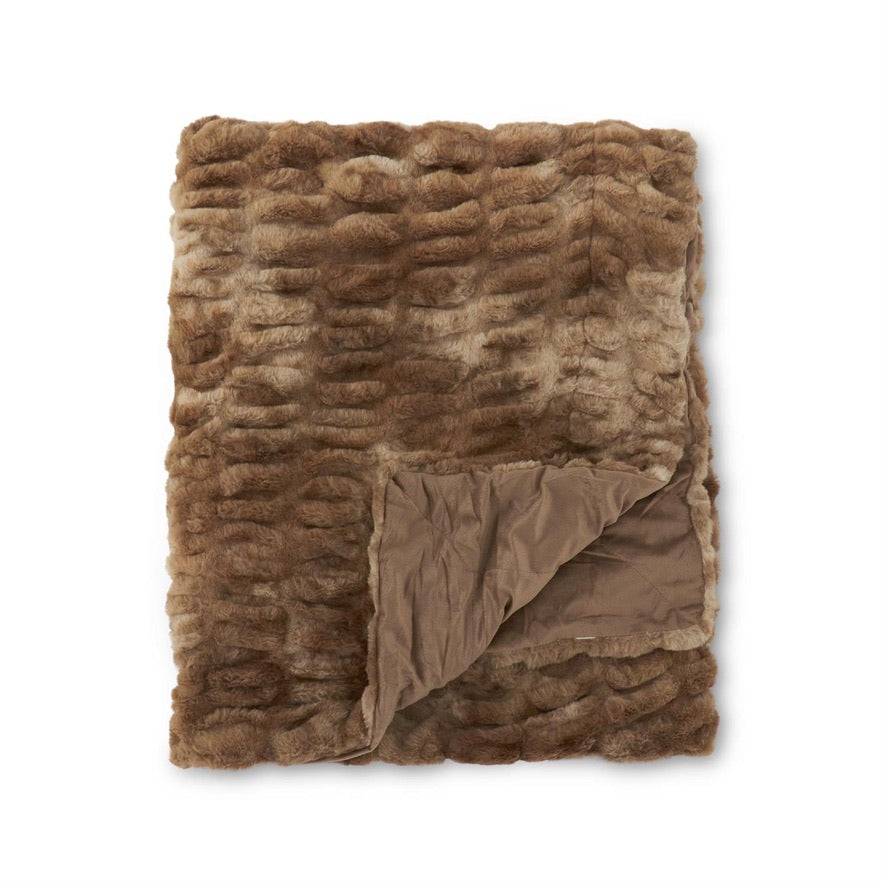 Brown Ribbed Faux Fur Throw 60"
