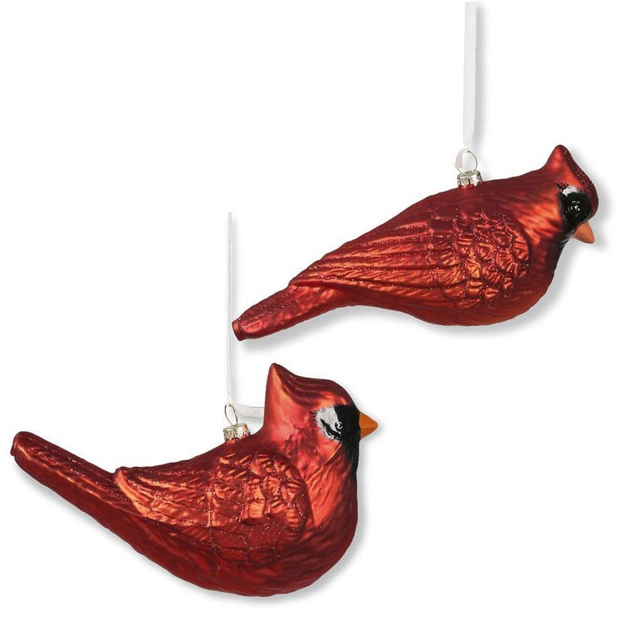 Red Glass Cardinal Ornament with Red Glitter, 2 Styles