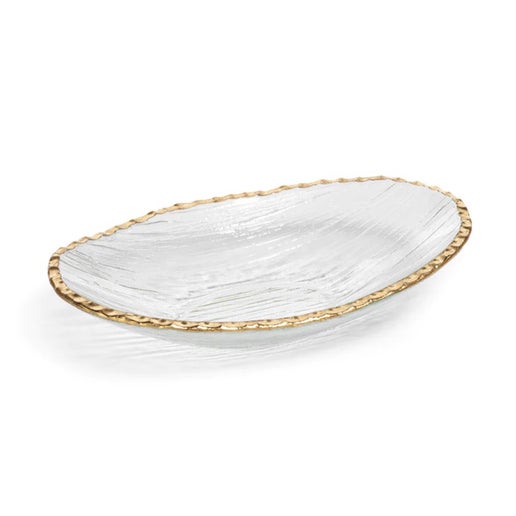 Clear Textured Bowl with Jagged Gold Rim - Large