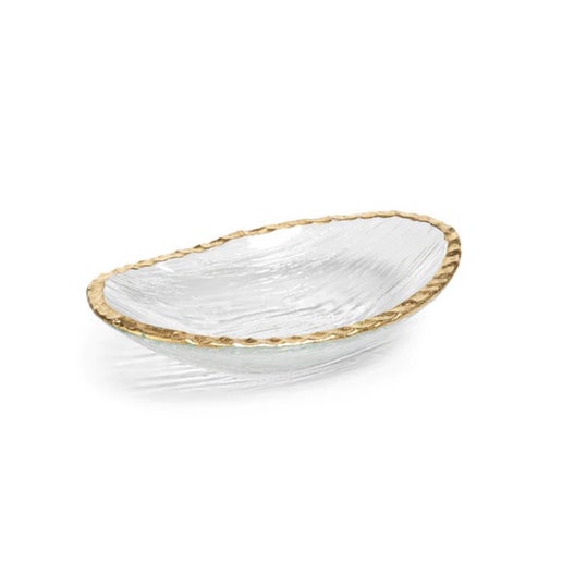 Clear Textured Bowl with Jagged Gold Rim - Small