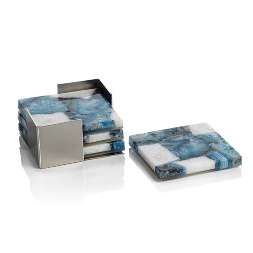 Crete Agate Coasters Set of 4 Blue/White with Holder