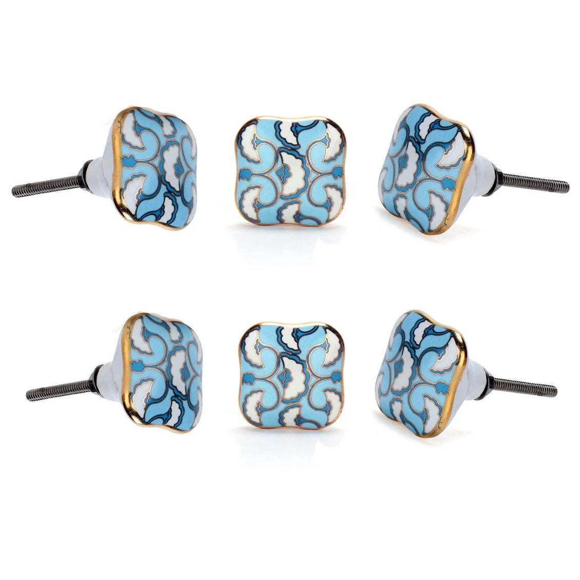 Cadia Blue Ceramic Knobs - Set of 6