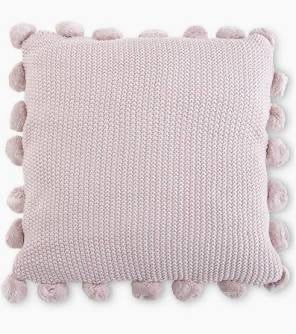 Moss Stitch Knit Pillow with Pompom Trim, 21-Inch Square