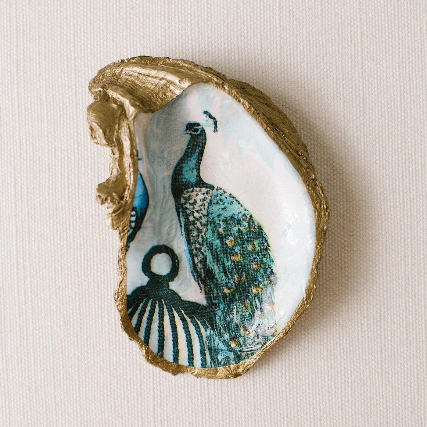 Decoupage Oyster Jewelry Dish - Peacock