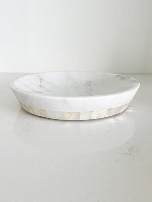 Large White Marble Bowl with Mother of Pearl