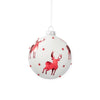 White Glass Ornament with Red Reindeer & Crystals, 2 Sizes