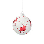 White Glass Ornament with Red Reindeer & Crystals, 2 Sizes
