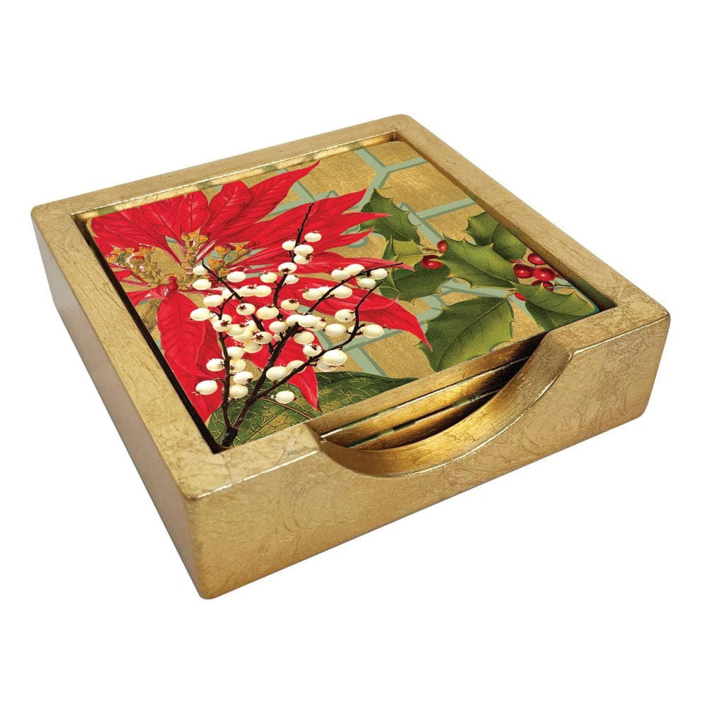 Caspari Christmas Garden - Lacquer Coasters Set of 4