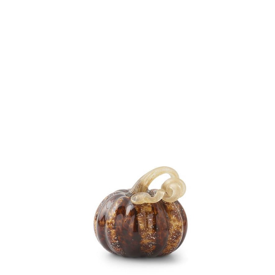 Brown Speckled Handblown Glass Pumpkin 3.25in