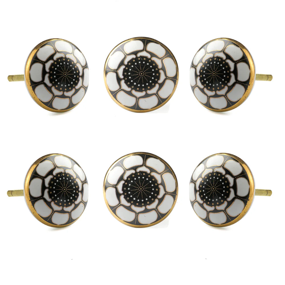 Marigold Ceramic Knob Black Knobs -  Set of 6