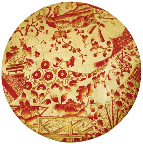 Caspari Gilded Porcelain Coral/Gold Placemat Lacquer-Round 15"