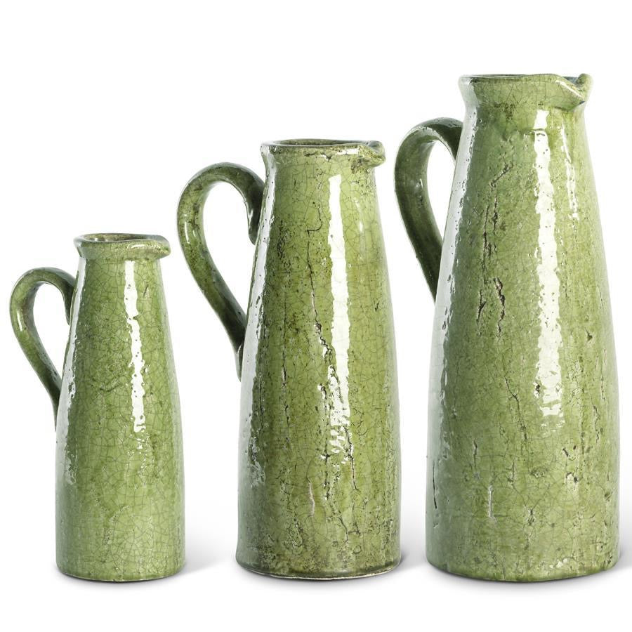 Ceramic Green Crackled Pitcher (Multiple Sizes)