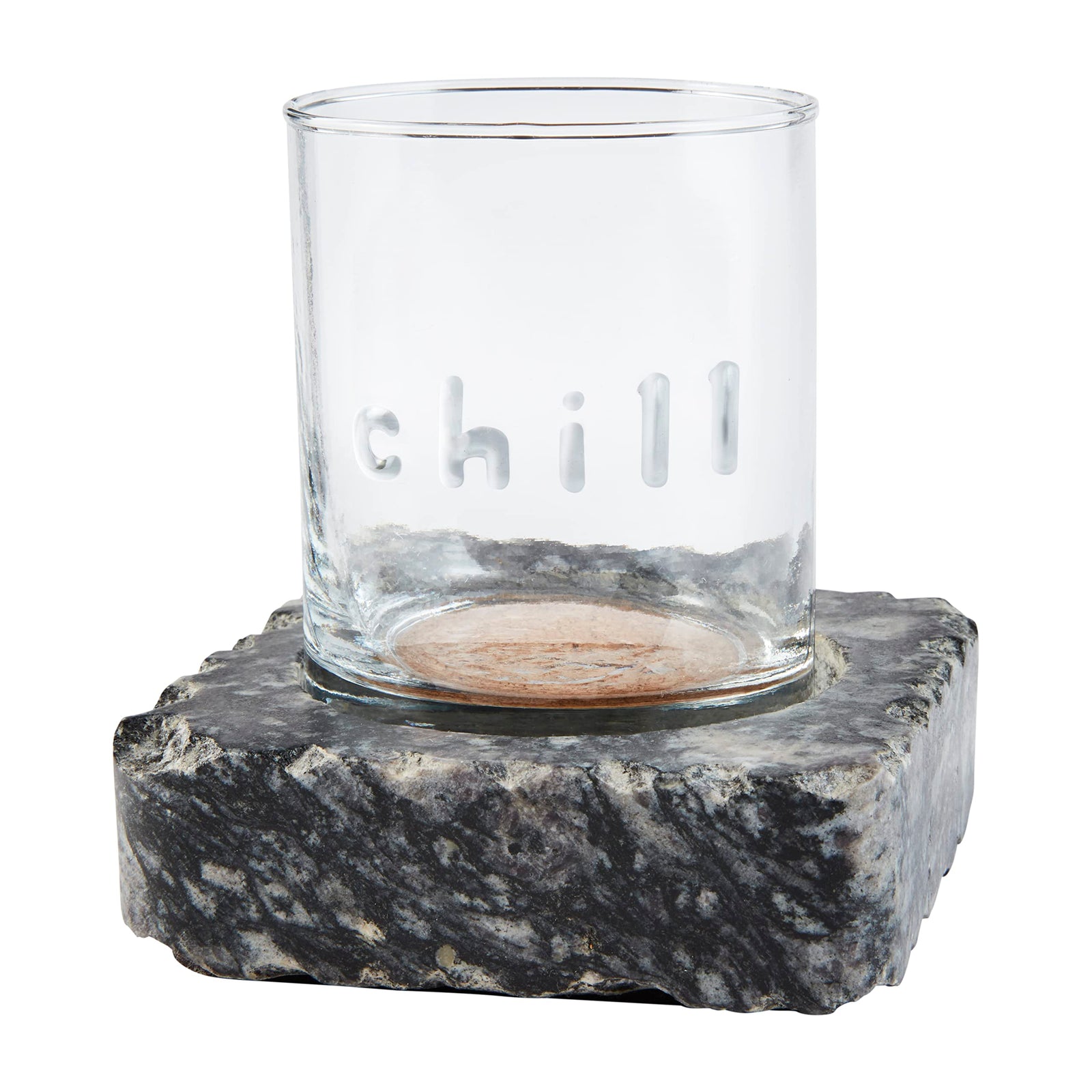 Doubled Old Fashioned Glass with Black Granite Chilling Stone Coaster (2 piece set)