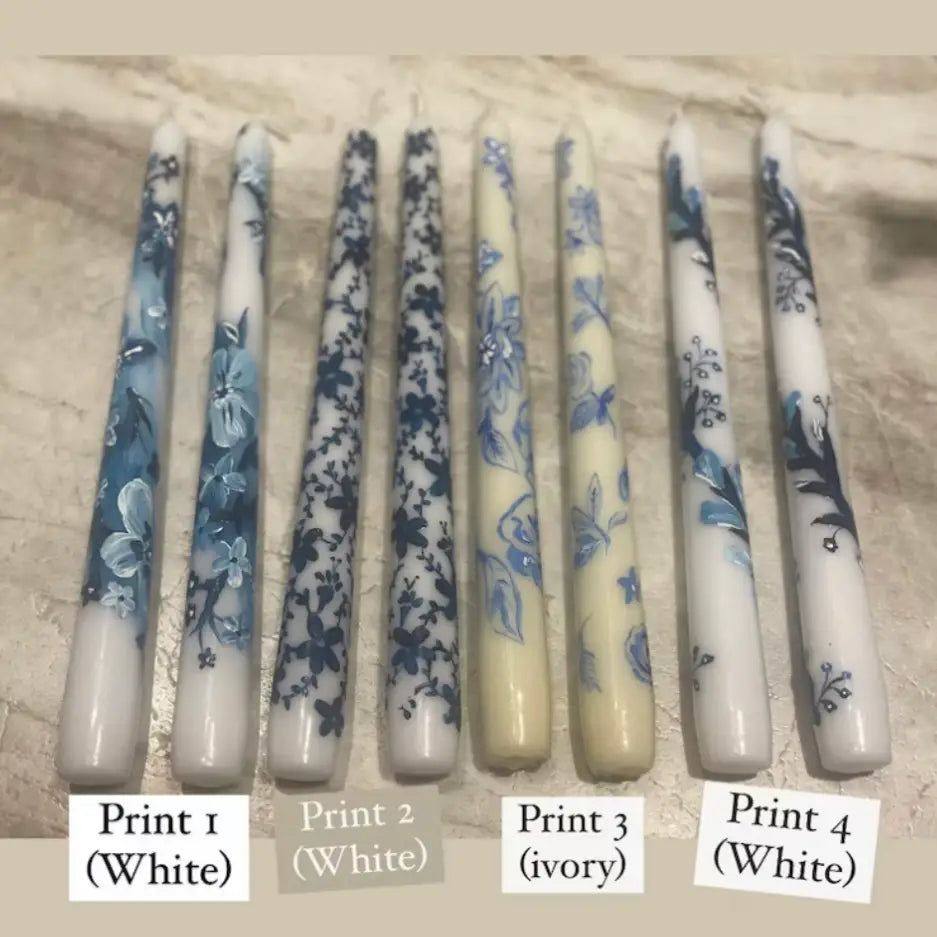 Chinoiserie Hand Painted Candles 10" Taper Candle Pairs