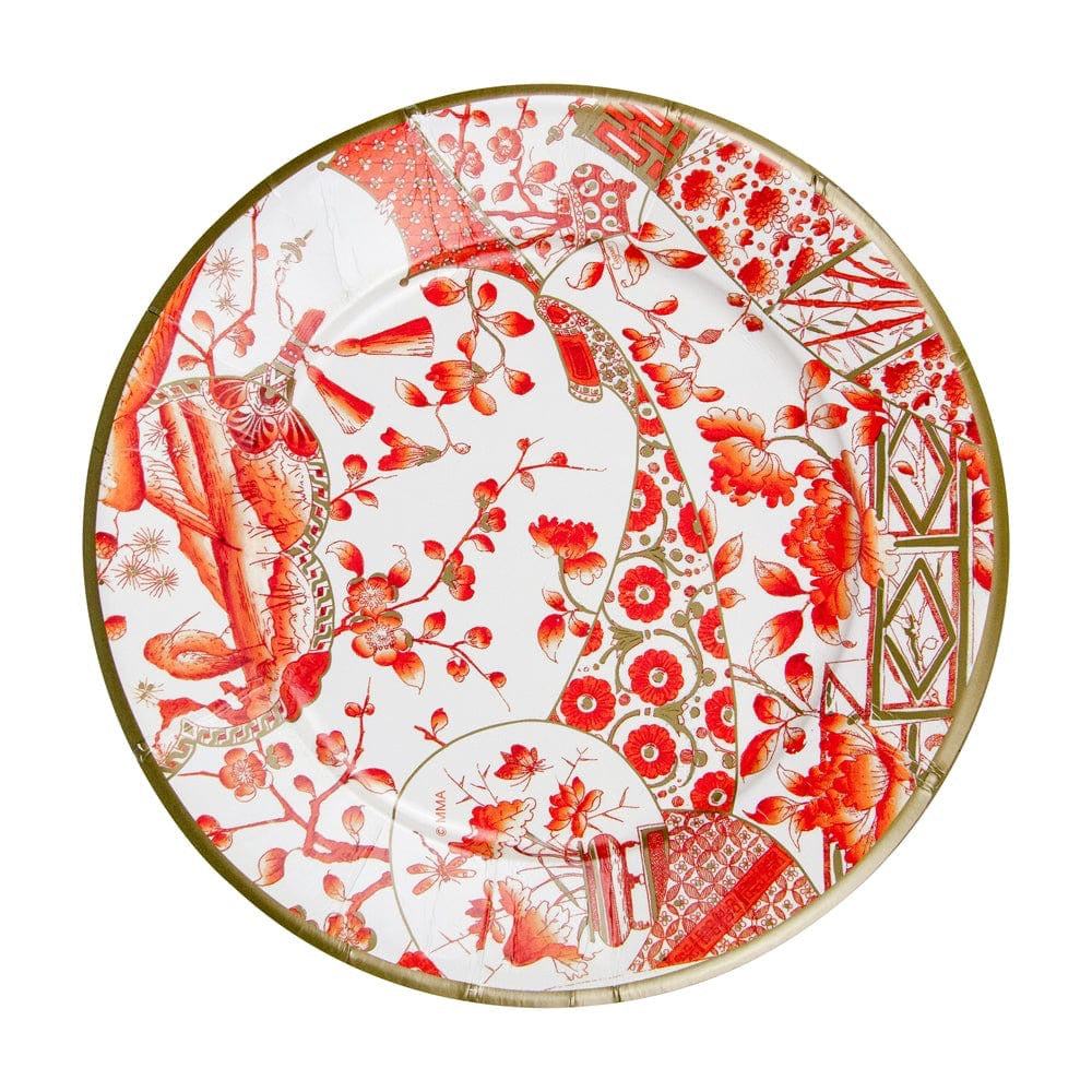 Caspari Gilded Porcelain Coral Dinner Plates - 8 Per Package