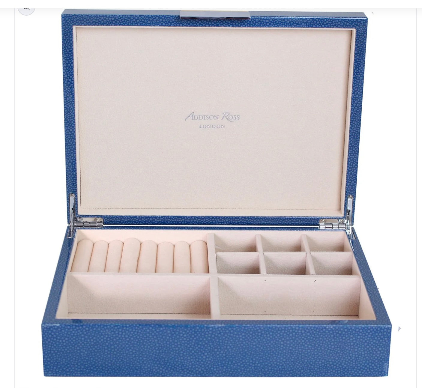 Addison Ross Blue Shagreen Jewelry Box: Silver Trim