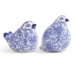 Blue and White Chinoiserie Porcelain Sitting Birds Set of 2