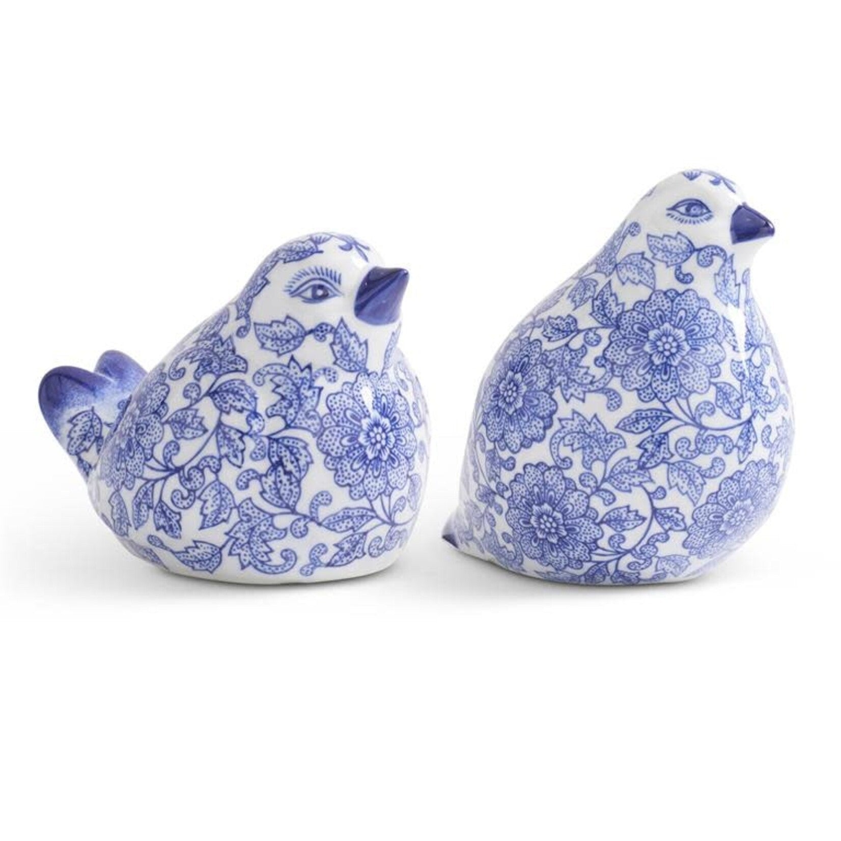 Blue and White Chinoiserie Porcelain Sitting Birds Set of 2