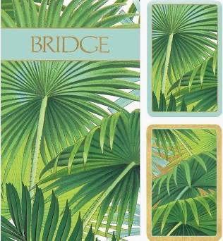 Caspari Palm Fronds Large Type Bridge Gift Set - 2 Playing Card Decks & 2 Score Pads