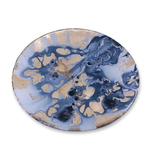 Glass New Orleans Large Round Painted Platter (Blue & Gold)