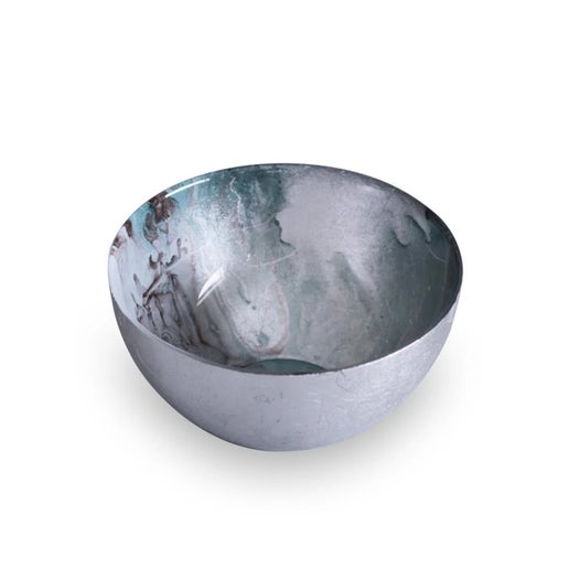 Glass New Orleans Small Foil Leafing Bowl (Light Teal & Silver)