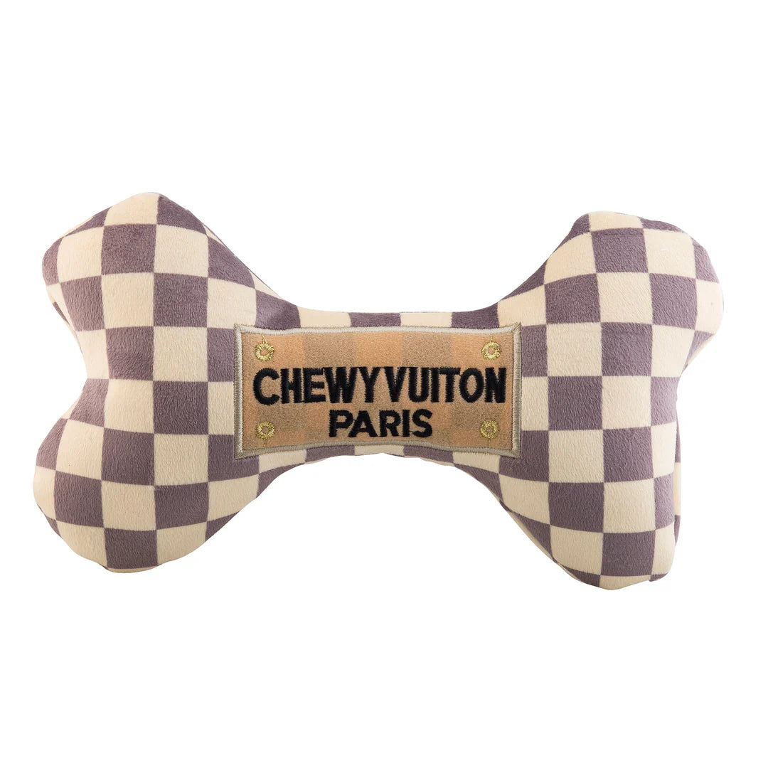 Checker Chewy Vuiton Bone Dog Toy (Multiple Sizes)