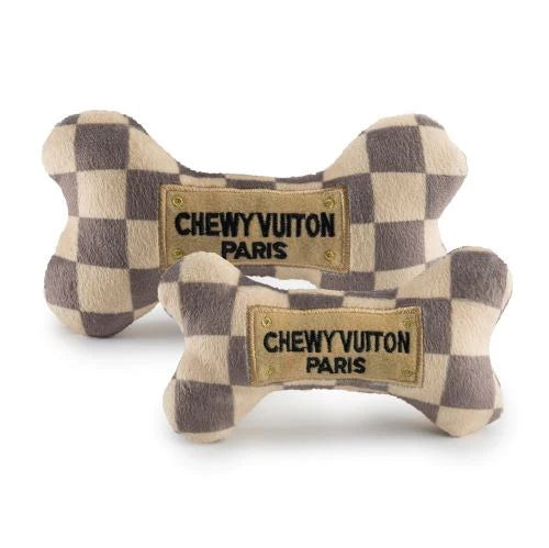 Checker Chewy Vuiton Bone Dog Toy (Multiple Sizes)