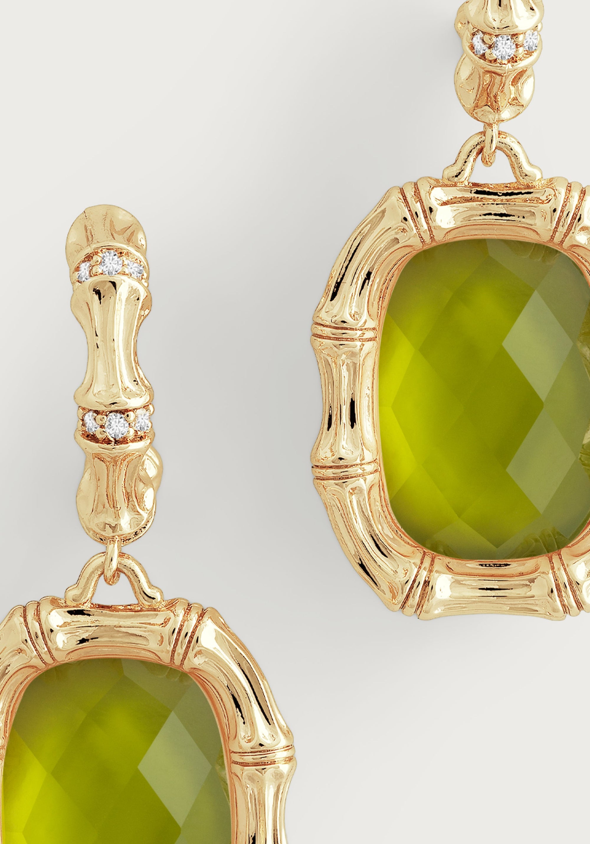 Anabel Aram Bamboo with Stone Drop Earrings - Gemstone of Iridescent Peridot