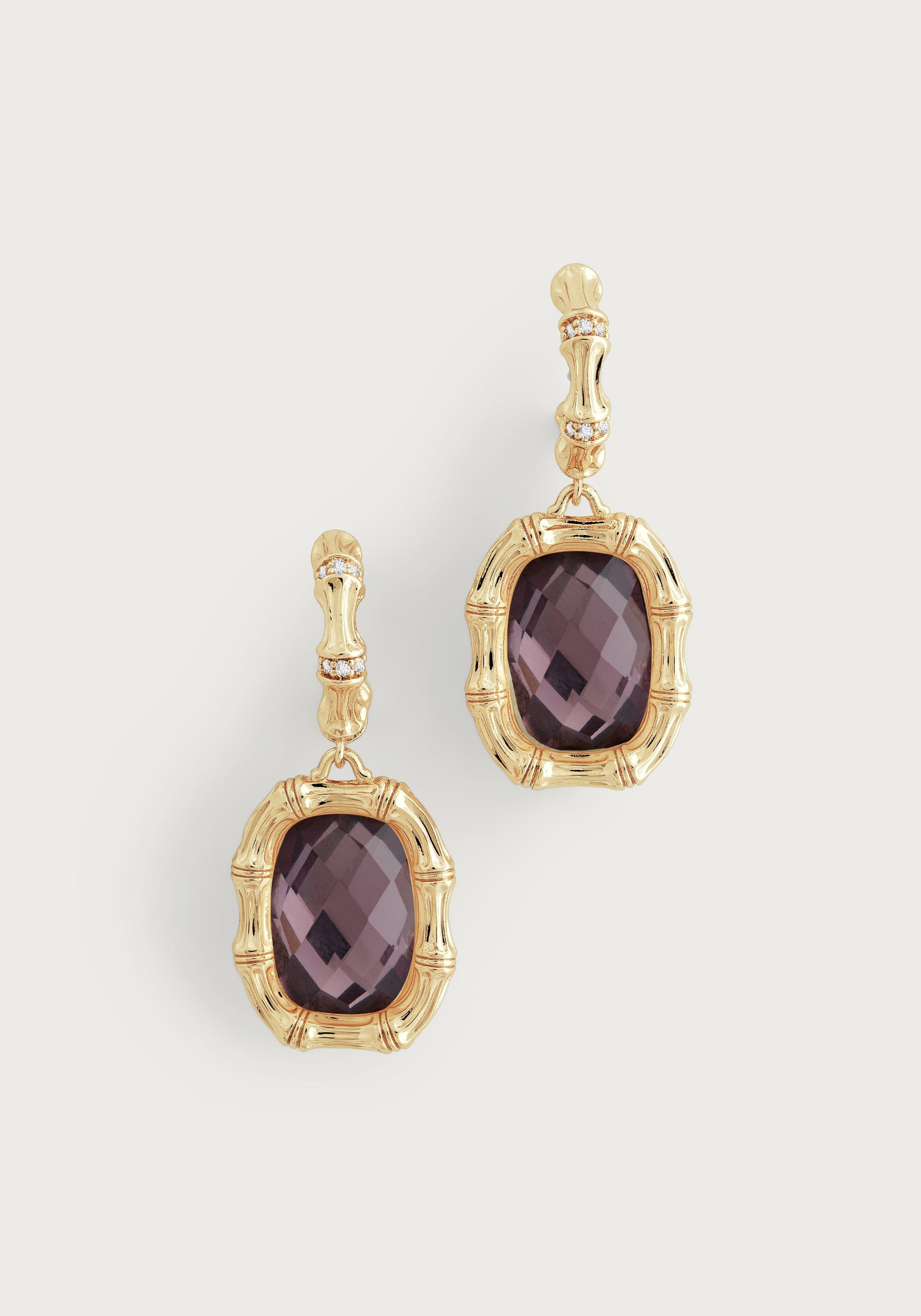 Anabel Aram Bamboo with Stone Drop Earrings -  Gemstone of Iridescent Amethyst