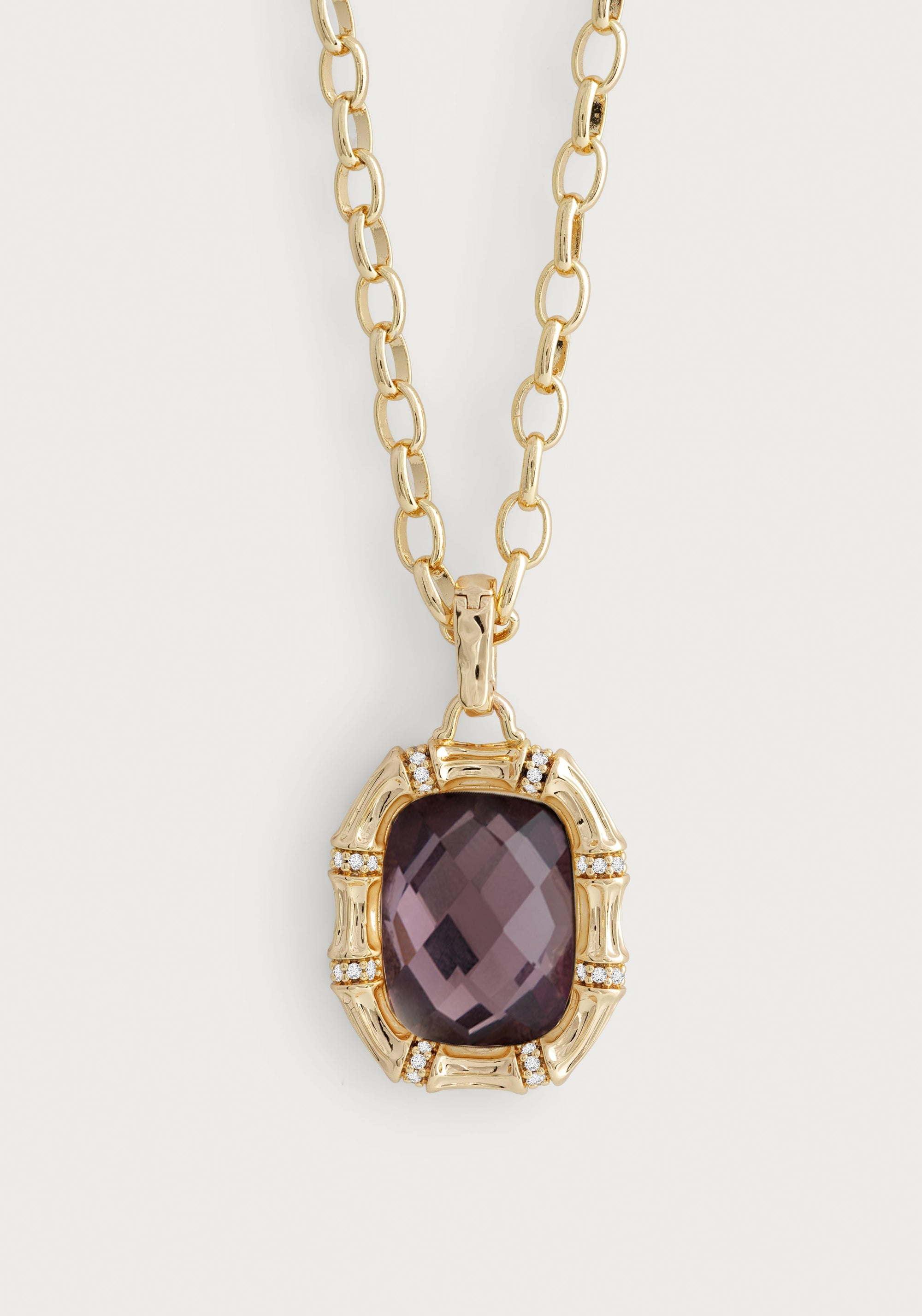 Anabel Aram Bamboo with Stone Pendant Necklace -  Gemstone of Iridescent Amethyst