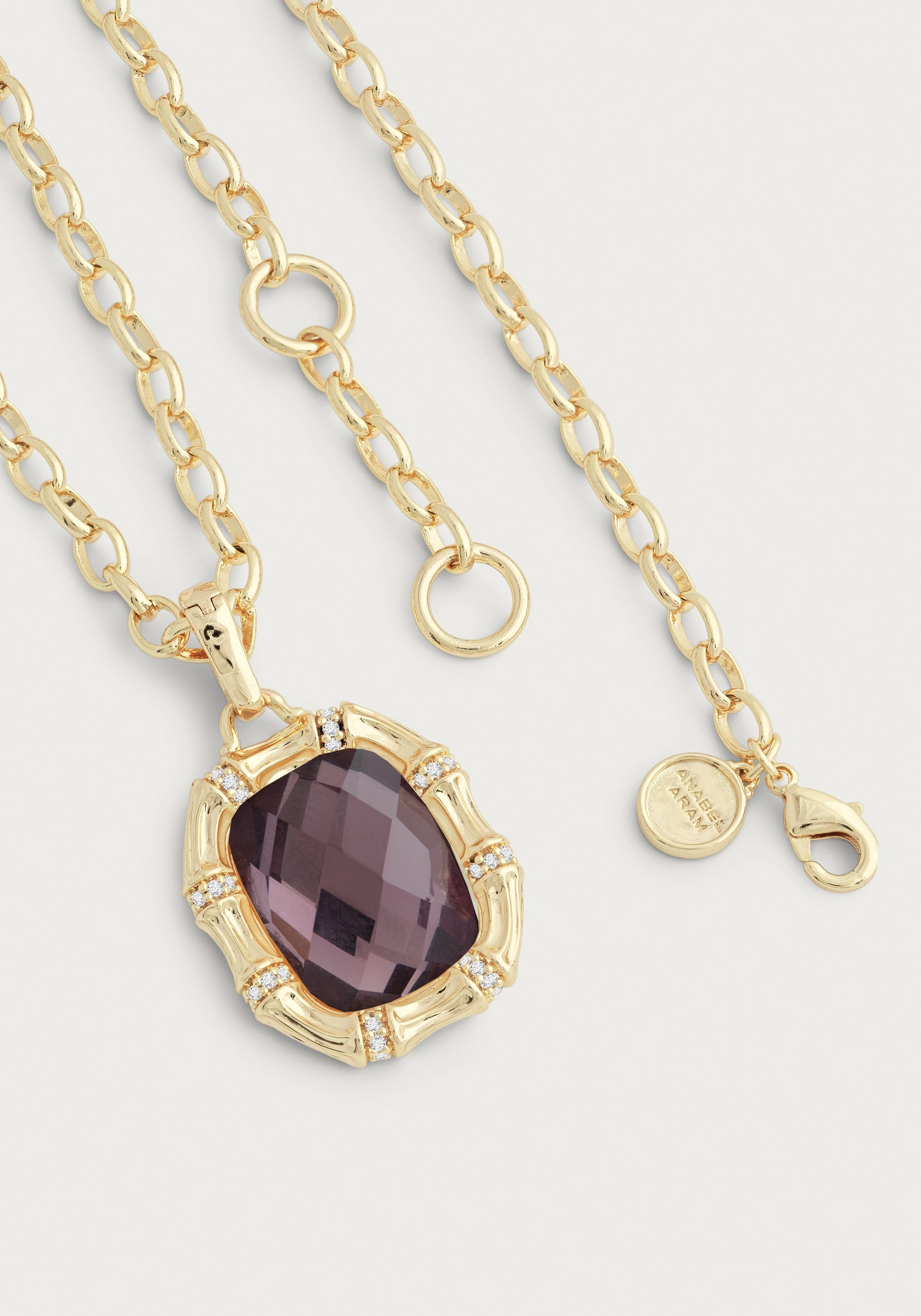 Anabel Aram Bamboo with Stone Pendant Necklace -  Gemstone of Iridescent Amethyst