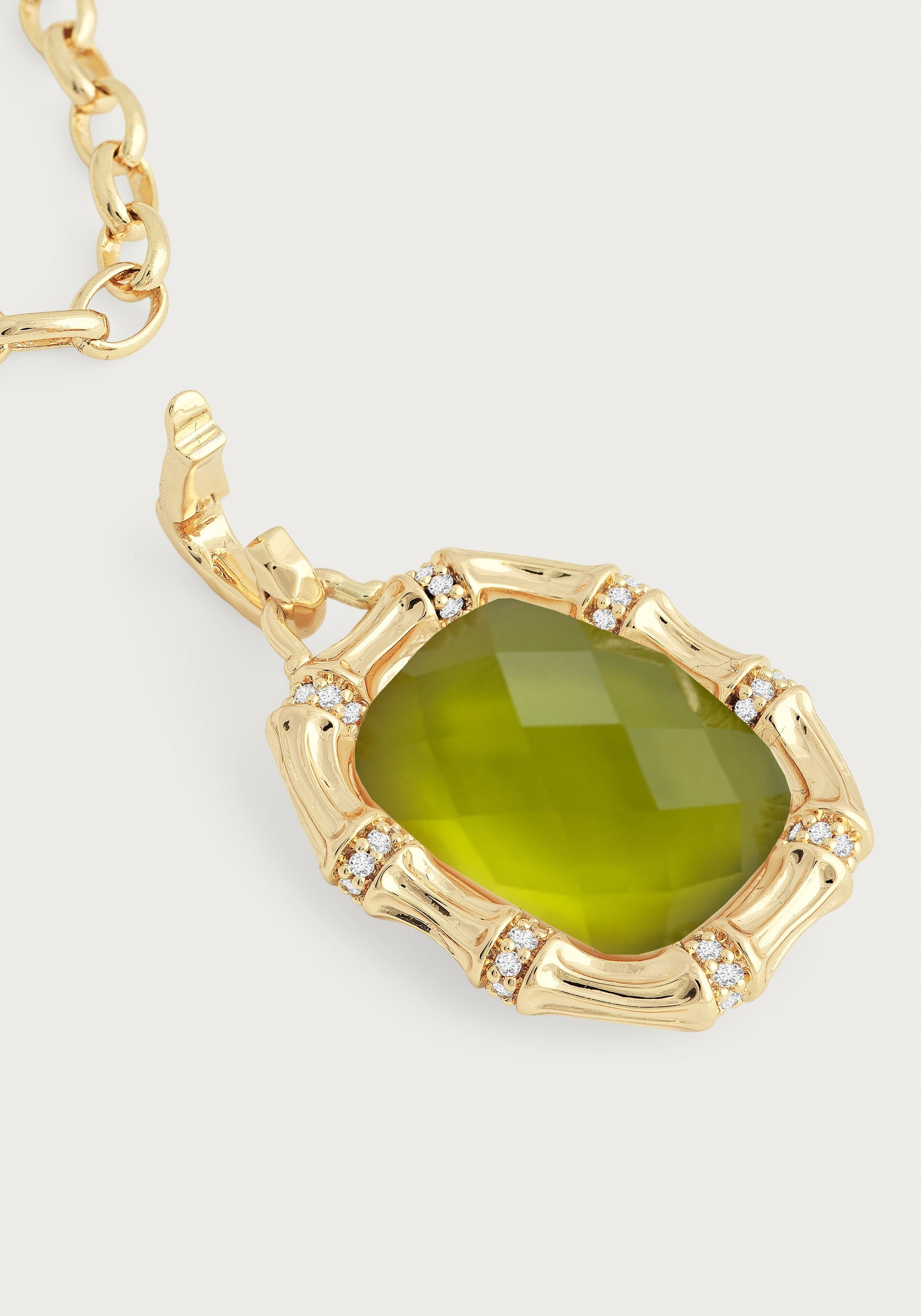 Anabel Aram Bamboo with Stone Pendant Necklace -  Gemstone of Iridescent Peridot