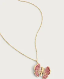 Anabel Aram Butterfly Pink Pave Necklace