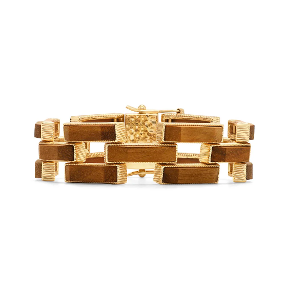 Capucine De Wulf Pathway Link Bracelet 7.5” Teak/Gold/MOP