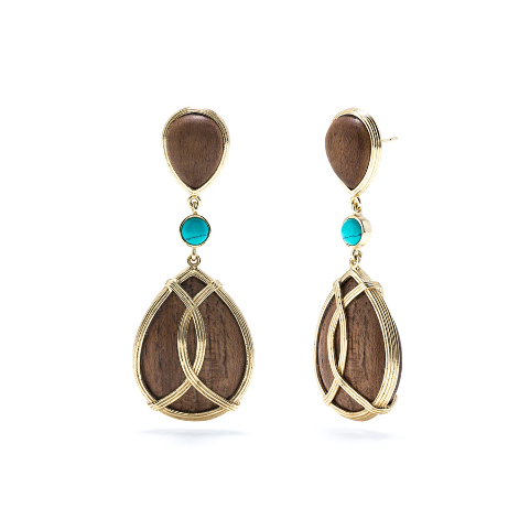 Capucine De WulfEarth Goddess Teardrop Earrings - Teak/Turquoise