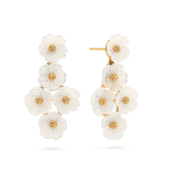 Mermaid Garden Floral Petit Post Drop Earrings - MOP/Gold