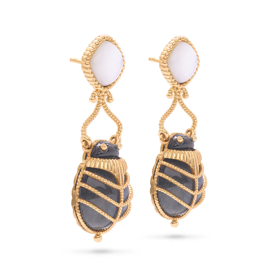 Scarab Drop Earrings - Blue Labradorite