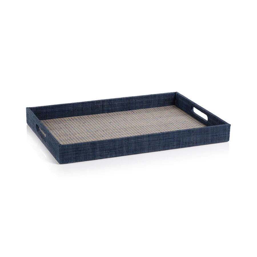 Houndstooth Navy Raffia Tray