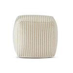 Jute and Cream Cotton Vertical Pouf 20 in